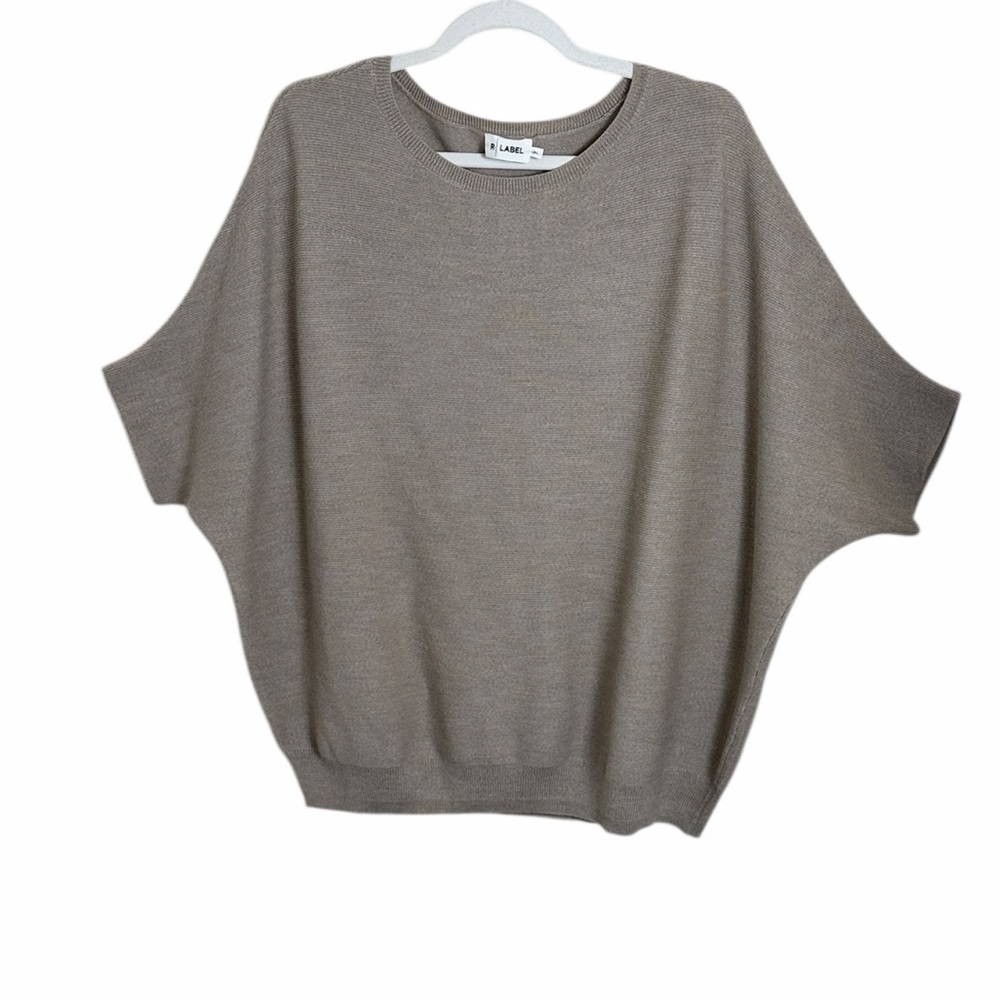 R Label Wool Dolman Short Sleeve Sweater Light Gray Brown Size L/XL